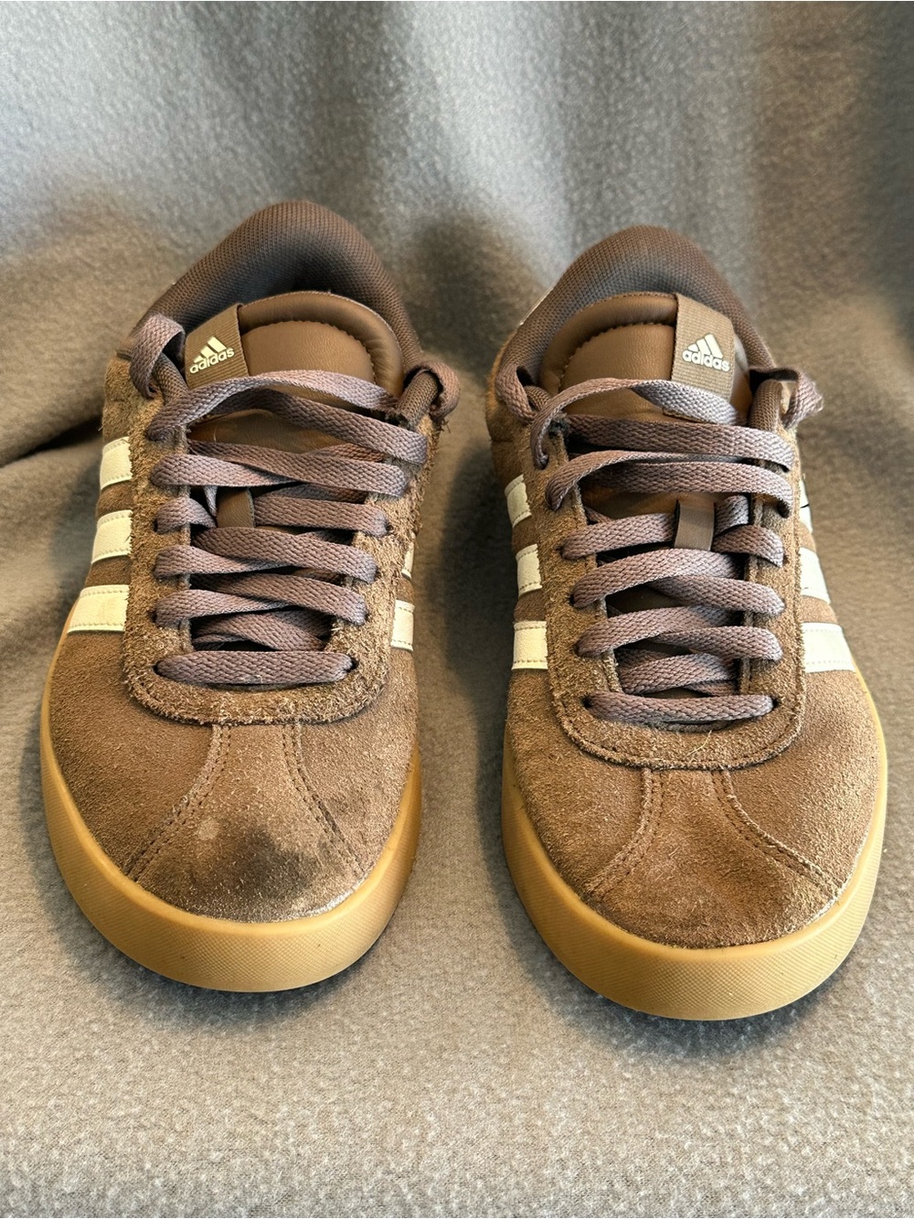 adidas women’s Brown Suede Sneakers with Cream Stripes - Picture 2 of 6